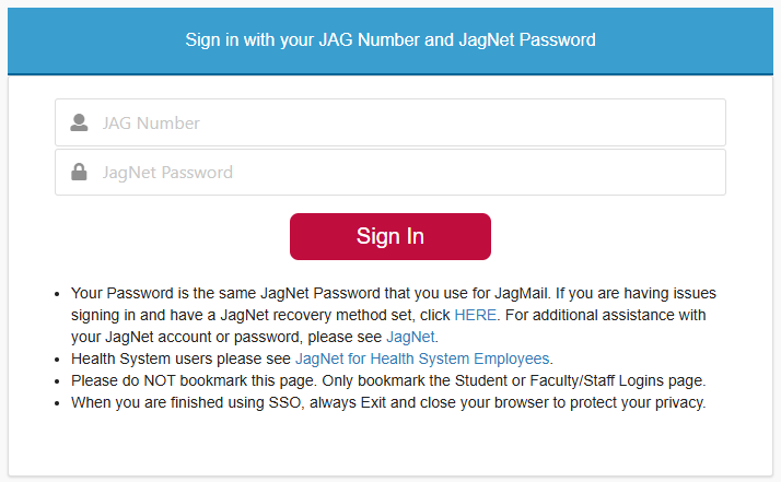 Screenshot of Jagnet credentials